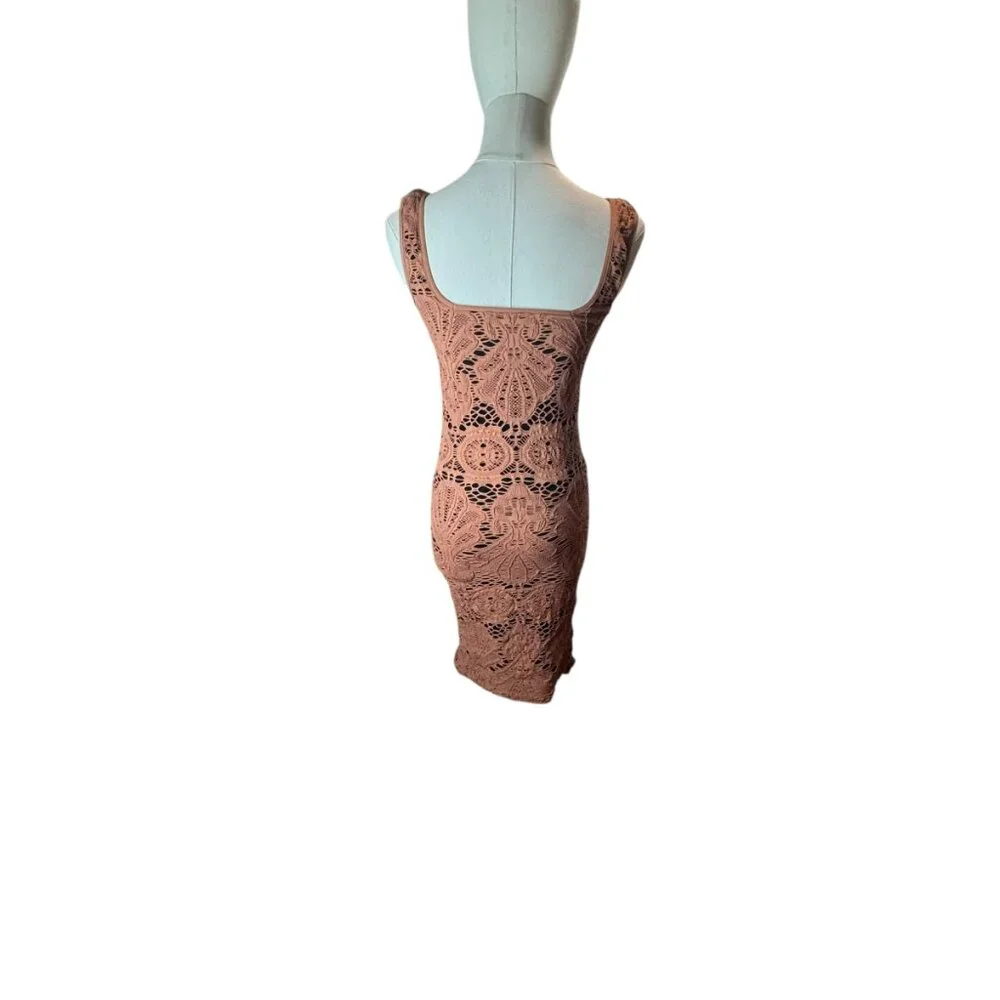 Free People Intimately Crochet Bodycon Dress Medium – Boho Lace Sleeveless Nude